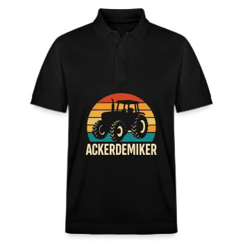 Traktor Retro Design - Stanley/Stella Unisex Bio-Poloshirt PREPSTER - Schwarz - Vorne - Roxy (174cm) & Andy (188cm)