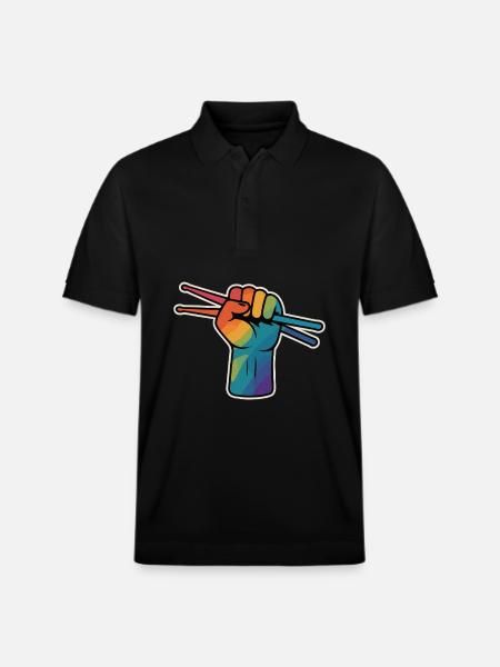 Drummer Power – Rainbow Fist - Stanley/Stella Unisex Organic Polo Shirt PREPSTER - black
