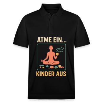 Atme ein, Kinder aus – Yoga & Kaffee - Stanley/Stella Unisex Bio-Poloshirt PREPSTER - Schwarz - Vorne - Roxy (174cm) & Andy (188cm)