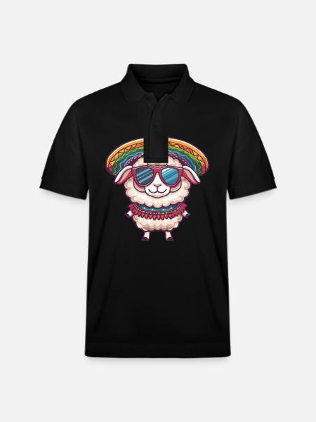 Sheep Comic Funny Sombrero - Stanley/Stella Unisex Organic Polo Shirt PREPSTER - black