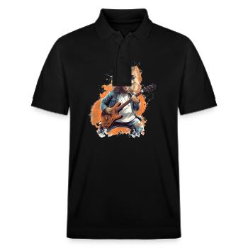 Singing guitar playing cat - Stanley/Stella Unisex Organic Polo Shirt PREPSTER - black - Front - Roxy (174cm) & Andy (188cm)