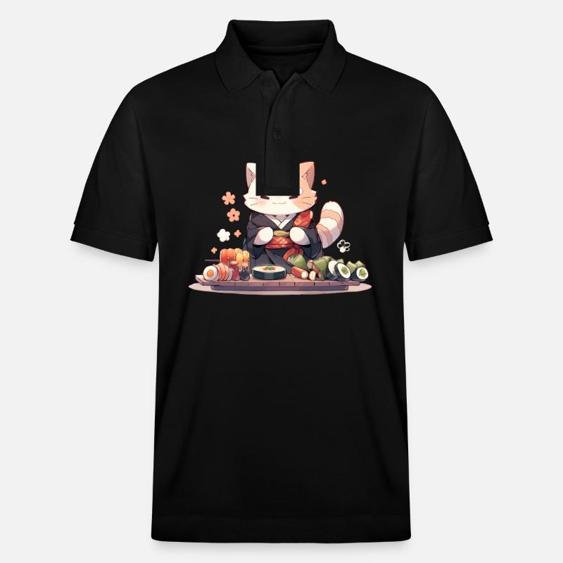 Chat samouraï mange des sushis - Polo PREPSTER bio Stanley/Stella Unisexe - noir