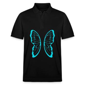Turquoise butterfly wing pattern on black - Stanley/Stella Unisex Organic Polo Shirt PREPSTER - black - Front - Roxy (174cm) & Andy (188cm)