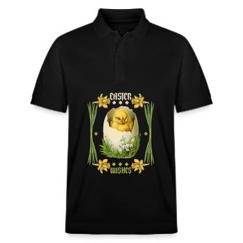 Easter, Happy Easter, Retro Vintage Egg Chicks - Stanley/Stella Unisex Organic Polo Shirt PREPSTER - black - Front - Roxy (174cm) & Andy (188cm)
