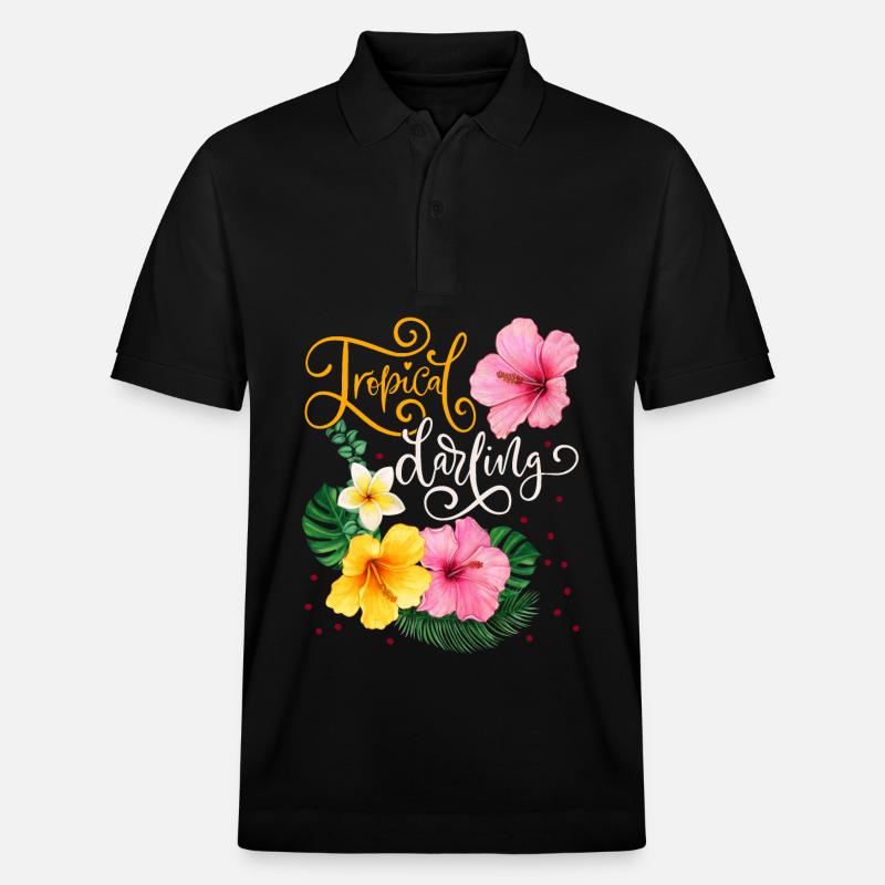 Fleurs tropicales, Tropical Darling, Calligraphie - Polo PREPSTER bio Stanley/Stella Unisexe - noir