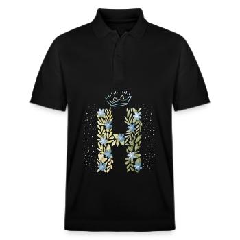Lettre monogramme H avec couronne, ornement floral - Polo PREPSTER bio Stanley/Stella Unisexe - noir - Devant - Roxy (174cm) & Andy (188cm)