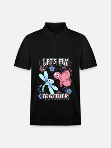 Tecknad fjäril, Alla hjärtans dag, Kärlekskärlek - Ekologisk pikétröja PREPSTER unisex från Stanley/Stella - svart