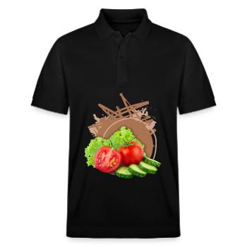 Gemischter Salat mit Tomaten Gemüse Vegan-Design - Stanley/Stella Unisex Bio-Poloshirt PREPSTER - Schwarz - Vorne - Roxy (174cm) & Andy (188cm)