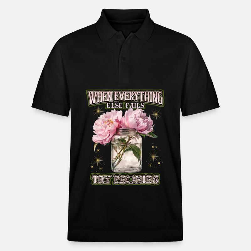 Blumen-Spruch mit Pfingstrosen Illustration - Stanley/Stella Unisex Bio-Poloshirt PREPSTER - Schwarz
