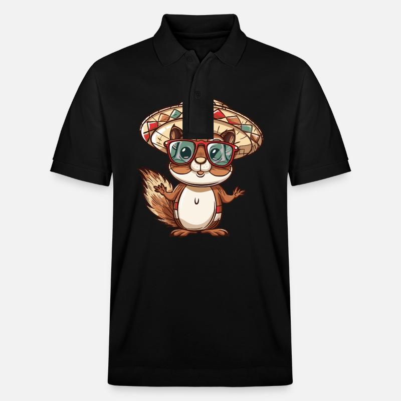 Squirrel Comic Funny Sombrero - Stanley/Stella Unisex Organic Polo Shirt PREPSTER - black