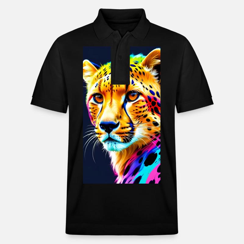 Cheetah Front - Stanley/Stella Unisex Bio-Poloshirt PREPSTER - Schwarz