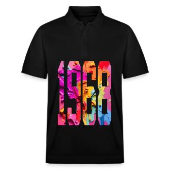 BUNT 58. GEBURTSTAG 1968 - Stanley/Stella Unisex Bio-Poloshirt PREPSTER - Schwarz - Vorne - Roxy (174cm) & Andy (188cm)