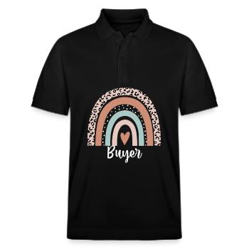 Käufer-Regenbogen-Leopard. Lustige Käufer-Wertschätzung - Stanley/Stella Unisex Bio-Poloshirt PREPSTER - Schwarz - Vorne - Roxy (174cm) & Andy (188cm)