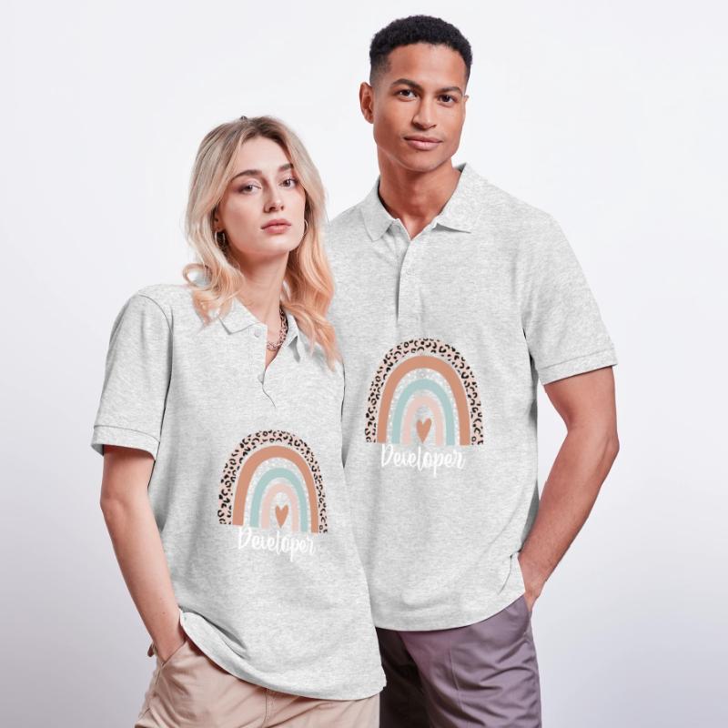 Developer Rainbow Leopard Funny Developer Stanley/Stella Unisex Organic Polo Shirt PREPSTER
