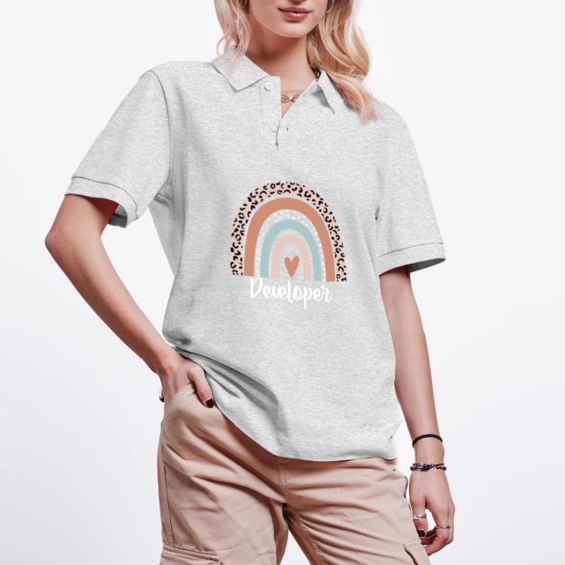 Developer Rainbow Leopard Funny Developer Stanley/Stella Unisex Organic Polo Shirt PREPSTER
