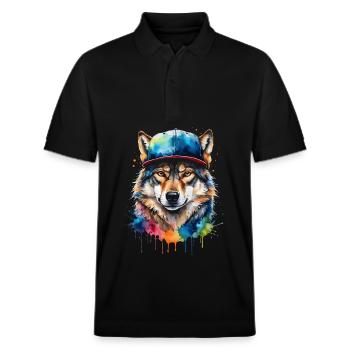 Wolf Snapback Cap Colorful Animal Design Print - Stanley/Stella Unisex Organic Polo Shirt PREPSTER - black - Front - Roxy (174cm) & Andy (188cm)
