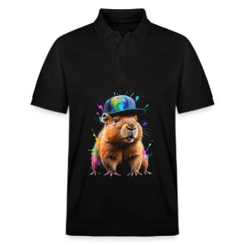 Capybara Snapback Cap Imprimé Animal Coloré - Polo PREPSTER bio Stanley/Stella Unisexe - noir - Devant - Roxy (174cm) & Andy (188cm)