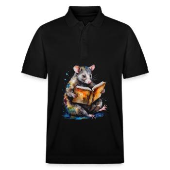 Possum Lecture Coloré Animal Design Imprimer - Polo PREPSTER bio Stanley/Stella Unisexe - noir - Devant - Roxy (174cm) & Andy (188cm)
