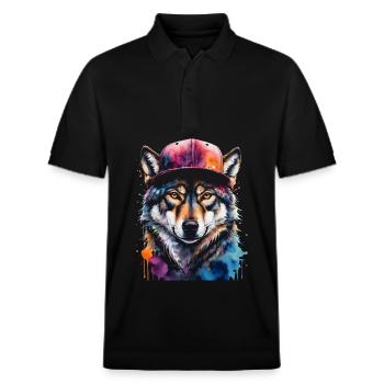 Wolf Snapback Cap Colorful Animal Design Print - Stanley/Stella Unisex Organic Polo Shirt PREPSTER - black - Front - Roxy (174cm) & Andy (188cm)