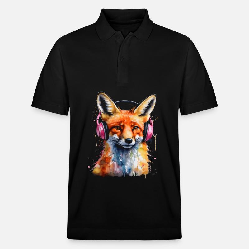 Fuchs Kopfhörer Musik Bunt Tier Design Print - Stanley/Stella Unisex Bio-Poloshirt PREPSTER - Schwarz