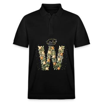 Lettre monogramme W avec couronne, ornement floral - Polo PREPSTER bio Stanley/Stella Unisexe - noir - Devant - Roxy (174cm) & Andy (188cm)