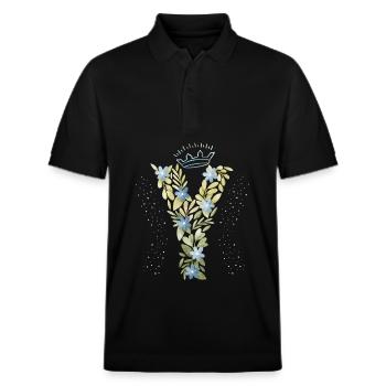Lettre monogramme Y avec couronne, ornement floral - Polo PREPSTER bio Stanley/Stella Unisexe - noir - Devant - Roxy (174cm) & Andy (188cm)