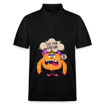 Lustiges-Monster, Live-Your-Dream Motivationsspruc - Stanley/Stella Unisex Bio-Poloshirt PREPSTER - Schwarz - Vorne - Roxy (174cm) & Andy (188cm)