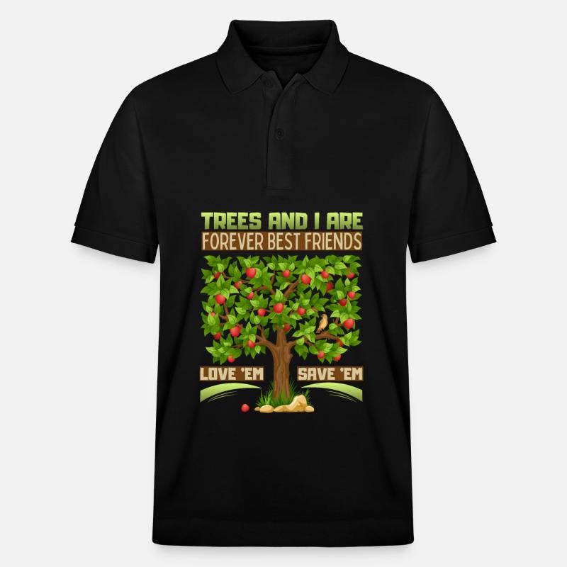 Apfelbaum-Illustration, Naturschutz, Spruch - Stanley/Stella Unisex Bio-Poloshirt PREPSTER - Schwarz