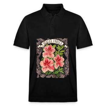 Vintage Flower Azalea, Botanical Azalea Indica - Stanley/Stella Unisex Organic Polo Shirt PREPSTER - black - Front - Roxy (174cm) & Andy (188cm)