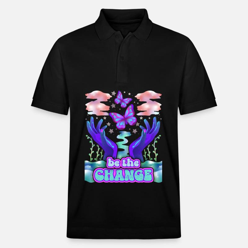 Psychedelische Schmetterlinge, Spruch - Stanley/Stella Unisex Bio-Poloshirt PREPSTER - Schwarz