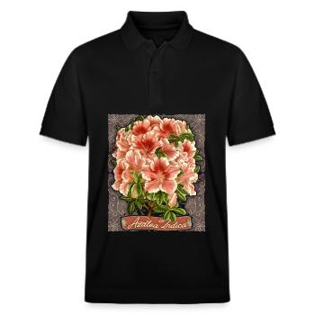 Indian azalea, vintage retro Azalea Indica - Stanley/Stella Unisex Organic Polo Shirt PREPSTER - black - Front - Roxy (174cm) & Andy (188cm)