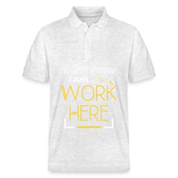 I Don't Know I Just Work Here Sarcastic Saying - Stanley/Stella Unisex Organic Polo Shirt PREPSTER - heather white - Front - Roxy (174cm) & Andy (188cm)