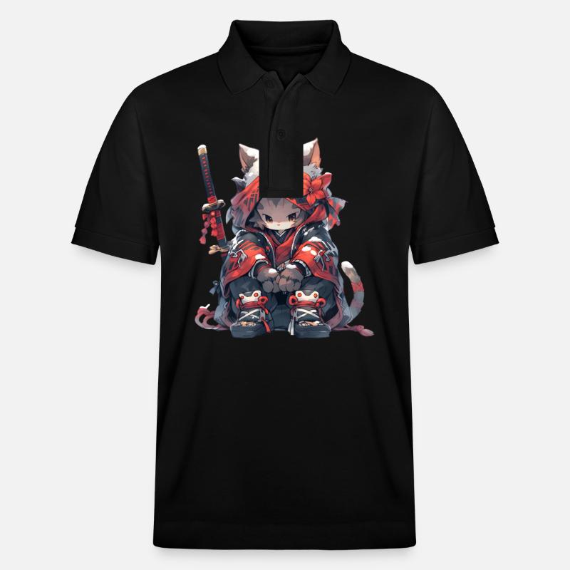 Cute Samurai Cat - Stanley/Stella Unisex Bio-Poloshirt PREPSTER - Schwarz