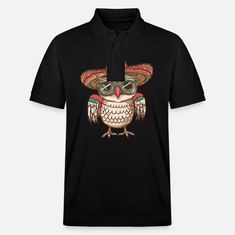 Eule Comic Lustig Sombrero - Stanley/Stella Unisex Bio-Poloshirt PREPSTER - Schwarz