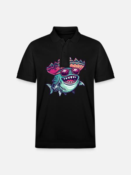Piranha Fisch Sombrero - Stanley/Stella Unisex Bio-Poloshirt PREPSTER - Schwarz