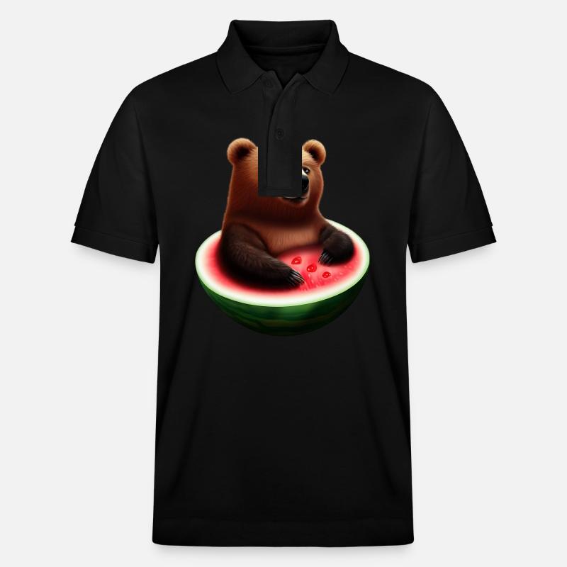 Bär in einer Wassermelone - Stanley/Stella Unisex Bio-Poloshirt PREPSTER - Schwarz