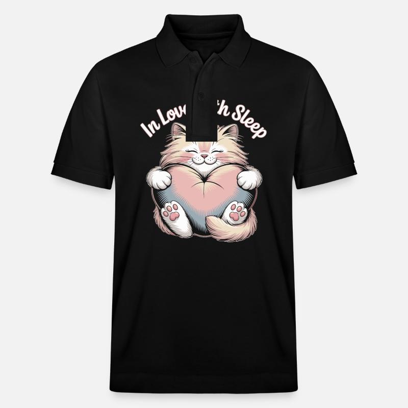 Süßes Katzen Design mit Herz - Stanley/Stella Unisex Bio-Poloshirt PREPSTER - Schwarz
