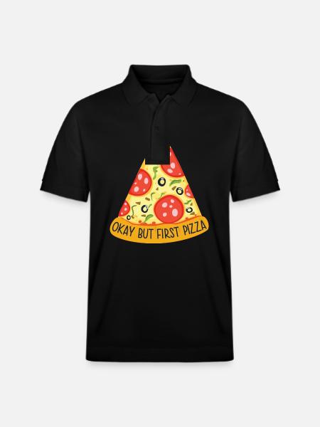 Okay, but first Pizza - Stanley/Stella Unisex Organic Polo Shirt PREPSTER - black