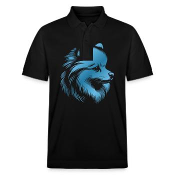 Pomeranian, Pomeranian, Dog's Head, Blue Drawing - Stanley/Stella Unisex Organic Polo Shirt PREPSTER - black - Front - Roxy (174cm) & Andy (188cm)
