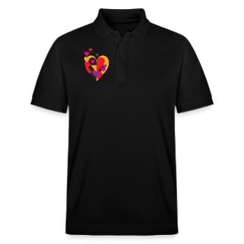 Buntes Herz - Stanley/Stella Unisex Bio-Poloshirt PREPSTER - Schwarz - Vorne - Roxy (174cm) & Andy (188cm)