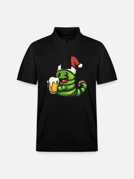 Worm Christmas Beer Funny - Stanley/Stella Unisex Organic Polo Shirt PREPSTER - black