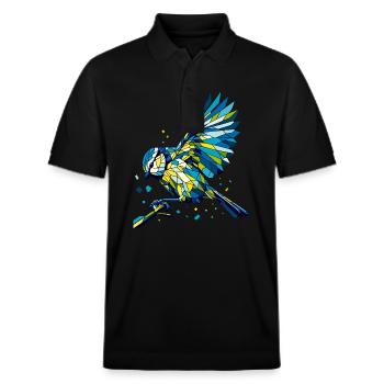 Blaumeise Polygon bunt - Stanley/Stella Unisex Bio-Poloshirt PREPSTER - Schwarz - Vorne - Roxy (174cm) & Andy (188cm)