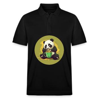 Panda avec café et choc sucré - Polo PREPSTER bio Stanley/Stella Unisexe - noir - Devant - Roxy (174cm) & Andy (188cm)