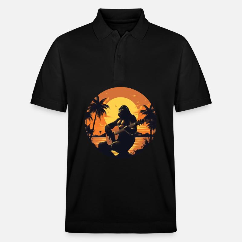 Gorille avec guitare acoustique au coucher du soleil - Polo PREPSTER bio Stanley/Stella Unisexe - noir