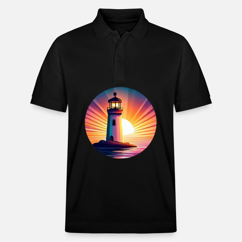 Leuchtturm bei Sonnenuntergang - Malerisches - Stanley/Stella Unisex Bio-Poloshirt PREPSTER - Schwarz