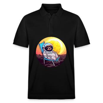 Astronaut sloth in a deck chair - original - Stanley/Stella Unisex Organic Polo Shirt PREPSTER - black - Front - Roxy (174cm) & Andy (188cm)