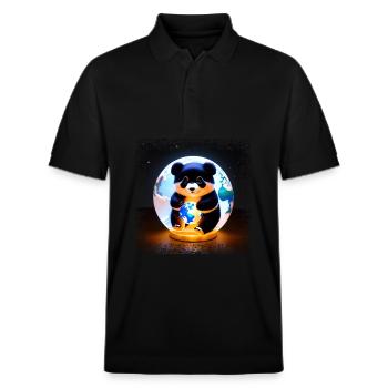 Panda auf Viereckiger Grunge Weltkugel - Stanley/Stella Unisex Bio-Poloshirt PREPSTER - Schwarz - Vorne - Roxy (174cm) & Andy (188cm)