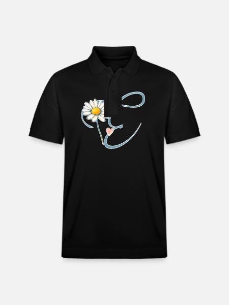 Letter E Daisy Heart - Stanley/Stella Unisex Organic Polo Shirt PREPSTER - black