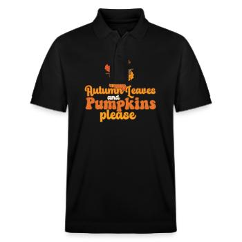 Hello Autumn Leaves and Pumpkins Please Fall - Stanley/Stella Unisex Organic Polo Shirt PREPSTER - black - Front - Roxy (174cm) & Andy (188cm)