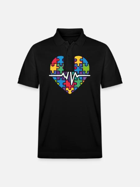 Buntes Puzzle Herz Herzschlag - Stanley/Stella Unisex Bio-Poloshirt PREPSTER - Schwarz